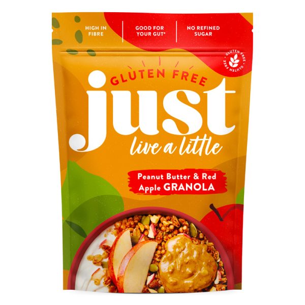 Granola de Manteiga de Amendoim e Maça Vermelha Gluten Free Just Live A Little 360g